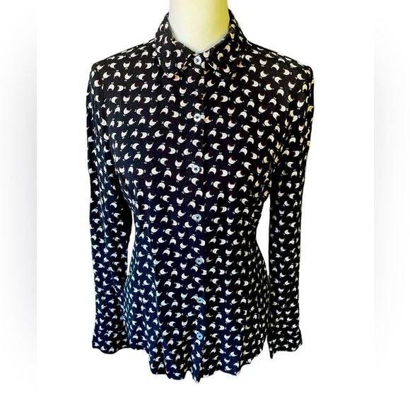 Cloth & Portrait Black Rayon Button Front Chicken Shirt, Women’s Size Small - Picture 1 of 7
